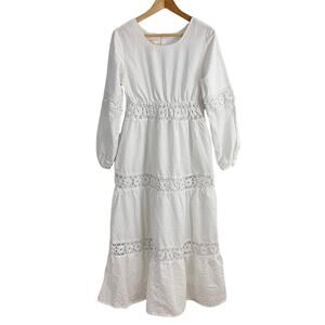 Pure White Brand White Long Sleeve Lace Swiss Dot Maxi Dress Size Medium